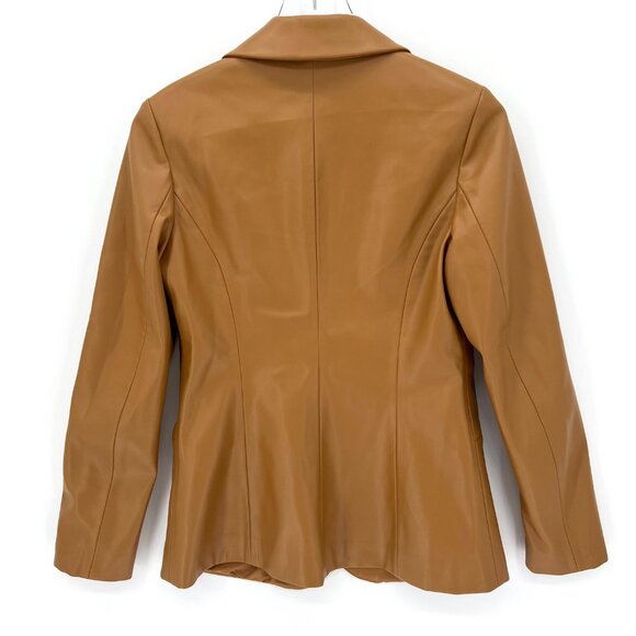 Halogen Faux Leather Blazer Size Small One Button Jacket Tan Brown Officecore - Picture 4 of 9